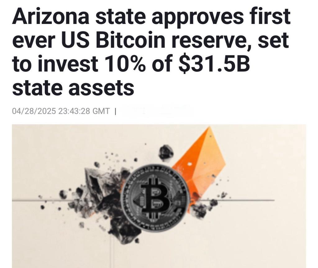DearBitcoiner's tweet photo. BREAKING: Arizona just passed bills to create the first state-level Bitcoin reserve in the U.S.

Now it’s up to Gov. Katie Hobbs. https://t.co/gK4M0uMOuu