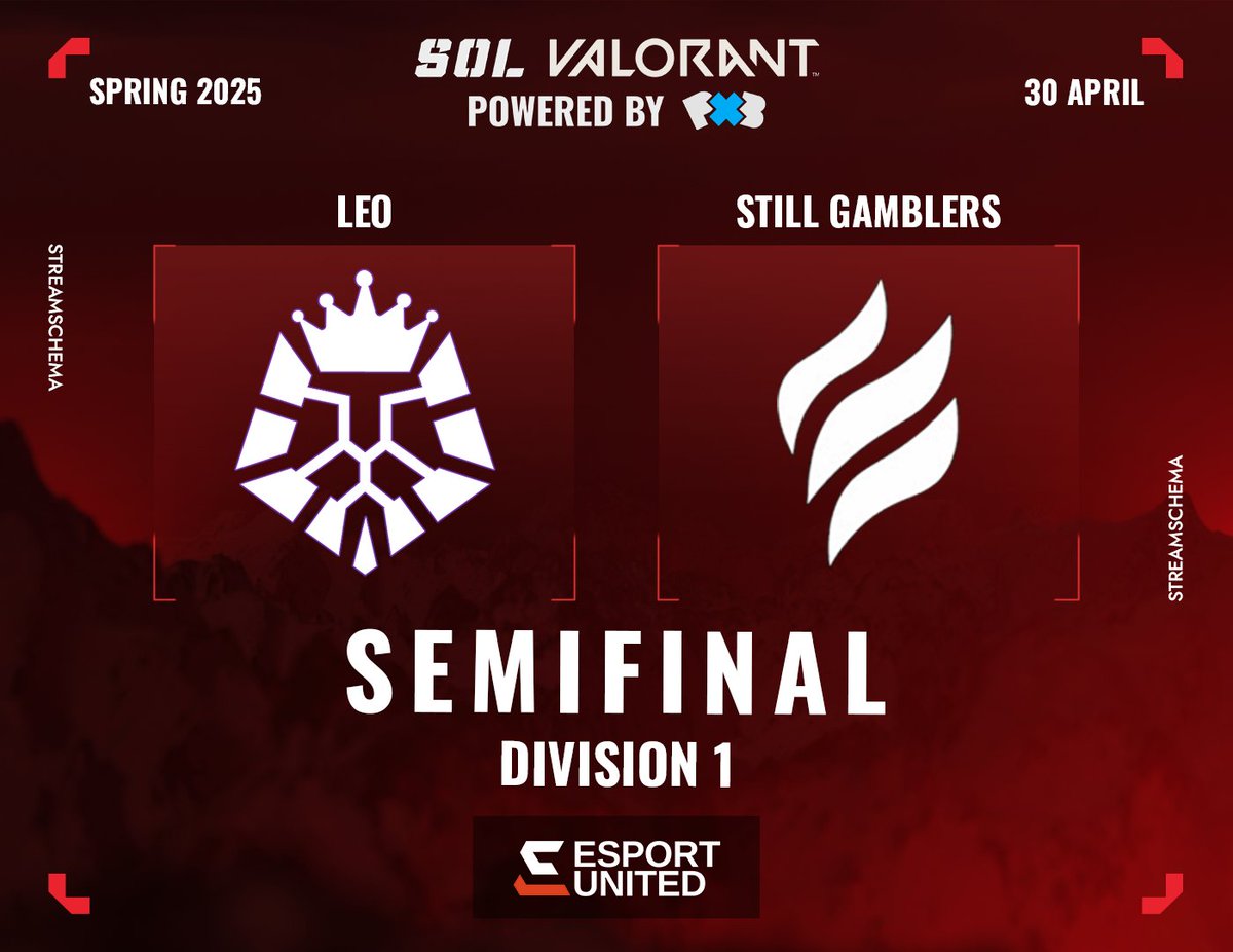 Svenska Onlineligan (@onlineligan) on Twitter photo 📢 SOL VALORANT Spring 2025 | SEMIFINAL DIV 1
Två lag, en chans till final.
Missa inte kvällens stream ⬇️
⚔ 18:30 | Bo3
<a href="/LundEsports/">LEO - Lund Esports Organization</a> 🆚 <a href="/StillGamblers/">Still Gamblers</a>
📺twitch.tv/svenskaonlinel…
🎙️<a href="/itsWea_/">Wea</a> & <a href="/EPerssons/">Erik 'Qwikk' Persson</a>
<a href="/valleague_ne/">VALORANT Challengers NORTH//EAST</a> | <a href="/VALORANTukn/">VALORANT // UK, IE & Nordics</a> | #SOLV2 📢 SOL VALORANT Spring 2025 | SEMIFINAL DIV 1
Två lag, en chans till final.
Missa inte kvällens stream ⬇️
⚔ 18:30 | Bo3
<a href="/LundEsports/">LEO - Lund Esports Organization</a> 🆚 <a href="/StillGamblers/">Still Gamblers</a>
📺twitch.tv/svenskaonlinel…
🎙️<a href="/itsWea_/">Wea</a> & <a href="/EPerssons/">Erik 'Qwikk' Persson</a>
<a href="/valleague_ne/">VALORANT Challengers NORTH//EAST</a> | <a href="/VALORANTukn/">VALORANT // UK, IE & Nordics</a> | #SOLV2