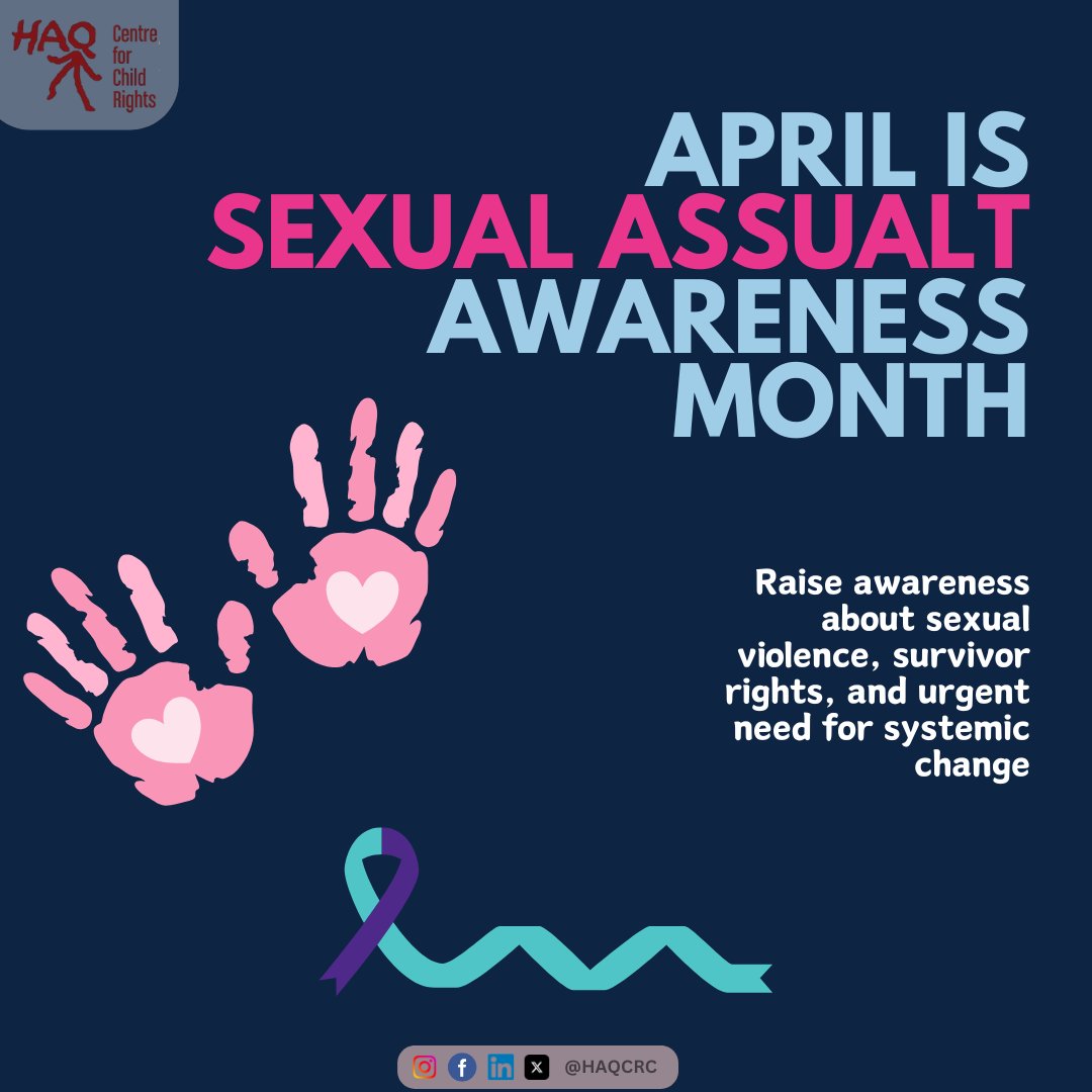 🔵 April is Sexual Assault Awareness Month 🔵
Sexual violence is systemic &amp; rooted in power. Survivors — especially women, children &amp; marginalised groups — face stigma, injustice &amp; delays. At HAQ, we stand for justice, dignity &amp; change.
Learn. Advocate. Act.
#SAAM2025 #HAQCRC