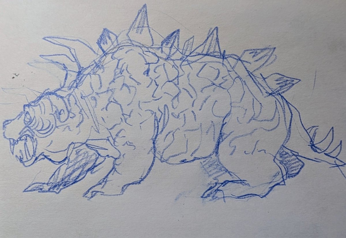 とは言え熊の概念から完全に離脱できるものでもなし。熱岩熊の言われはアーマーの隙間から赤い光が漏れてるからという設定なんだけど、それは表現しにくいなぁ。背中の放熱板が赤く輝くみたいので対処するか、モブに「赤く光ってるぞ」と言わせるかだな。 