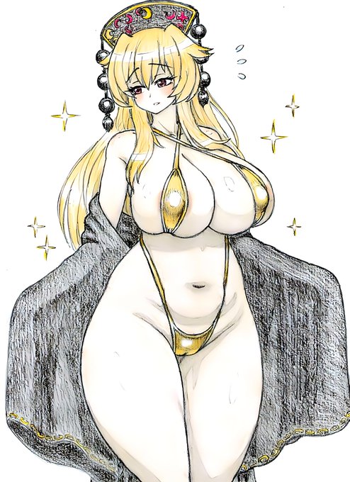 ゴールデンウィークなので純狐さんに金色ビキニを着てもらいました✨️ 