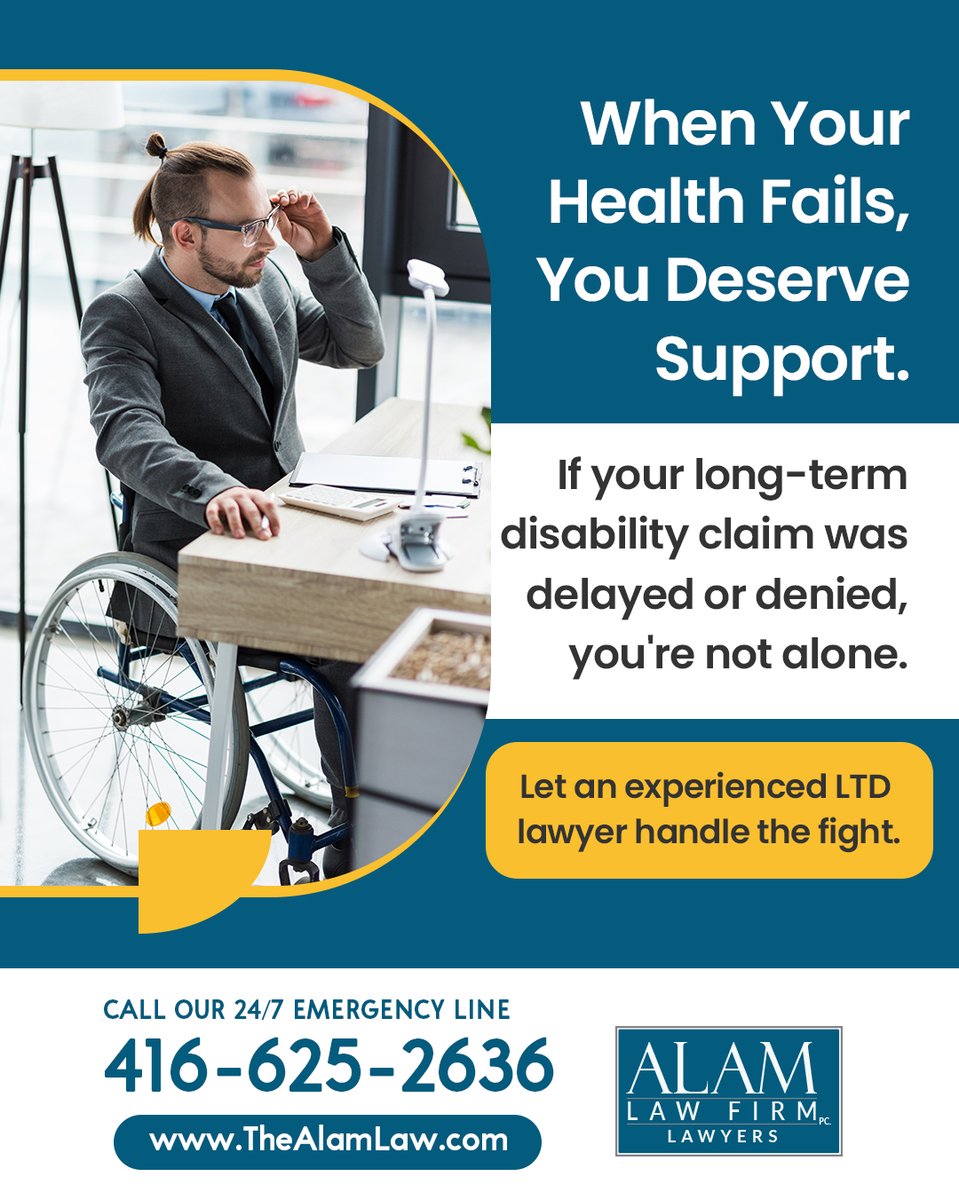 AlamLawOffice's tweet image. Denied or delayed LTD claim? You&apos;re not alone. 
Let an experienced lawyer fight for the support you deserve. 💼

Book your FREE consultation today!
☎️ -&amp;gt; 416-625-2636
🌐-&amp;gt; thealamlaw.com

....
#LTDClaims #DisabilityLawyer #DeniedClaimHelp #LegalSupport