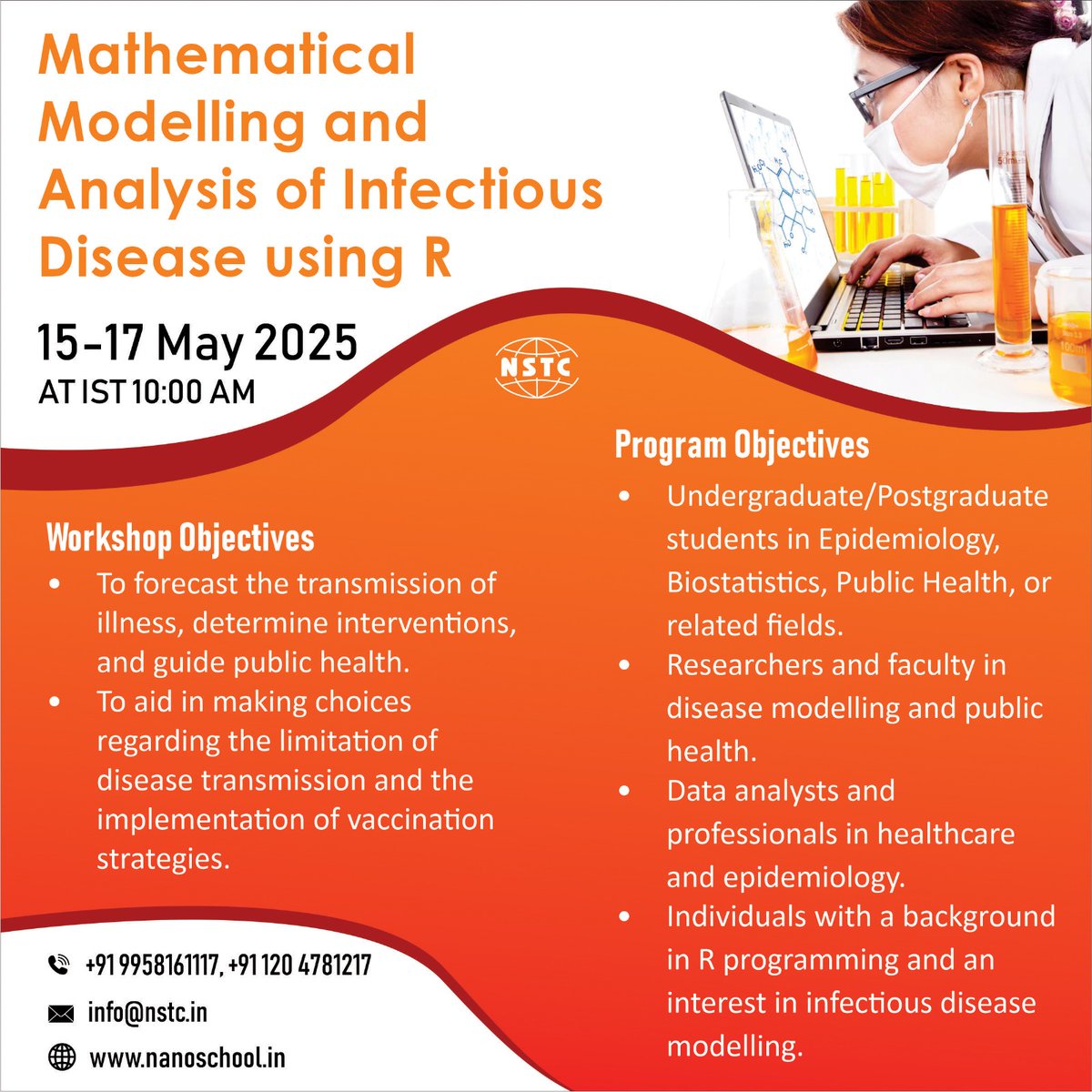 ITBreakCom's tweet image. 3 Day Hands-On Workshop! Mathematical Modelling and Analysis of Infectious Disease using R

Date: May 15–17, 2025
Time: 10:00 AM IST
Mode: Google Meet

Enroll Now: nanoschool.in/enroll-me/?pid…

#InfectiousDisease #MathematicalModelling #Rprogramming #Epidemiology #BiotechTraining