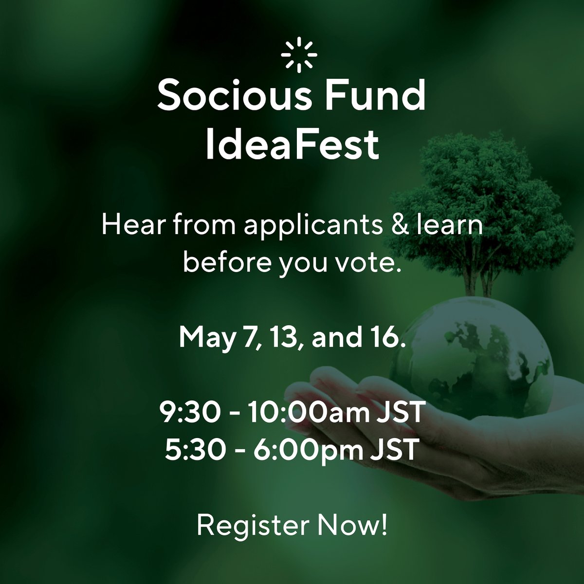 SociousDAO's tweet photo. 🗳️ @socious_fund IdeaFest is here!
Attend live info sessions to hear from applicants & learn before you vote.
📅 May 7, 13, 16
🕤 9:30 JST / 00:30 UTC
🕠 17:30 JST / 08:30 UTC
🔗 https://t.co/OgKZLXK0Q0
#SociousFund #Web3 #BlockchainForGood #Cardano #IdeaFest #SocialImpact https://t.co/Qboyd0BaUC