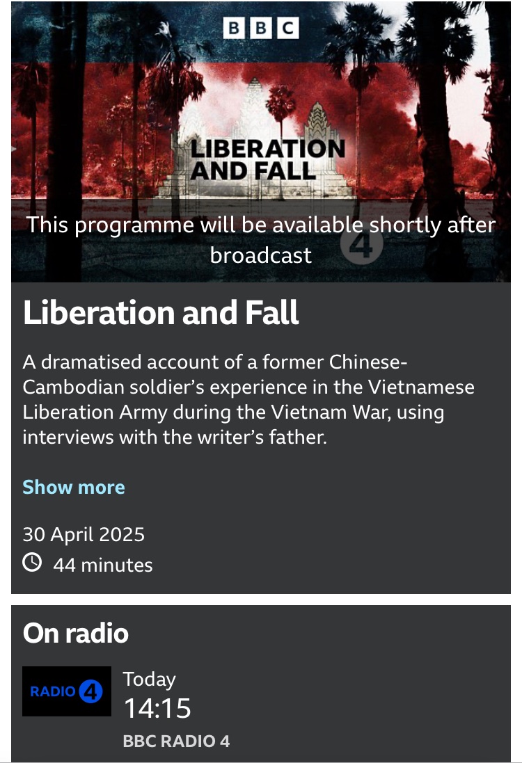 AlphaActors's tweet image. Our own Charlotte Chiew is in this BBC radio drama today Radio 4 2.15pm #bbcradio4 #cambodia #liberationandfall #charlottechiew #radiodrama