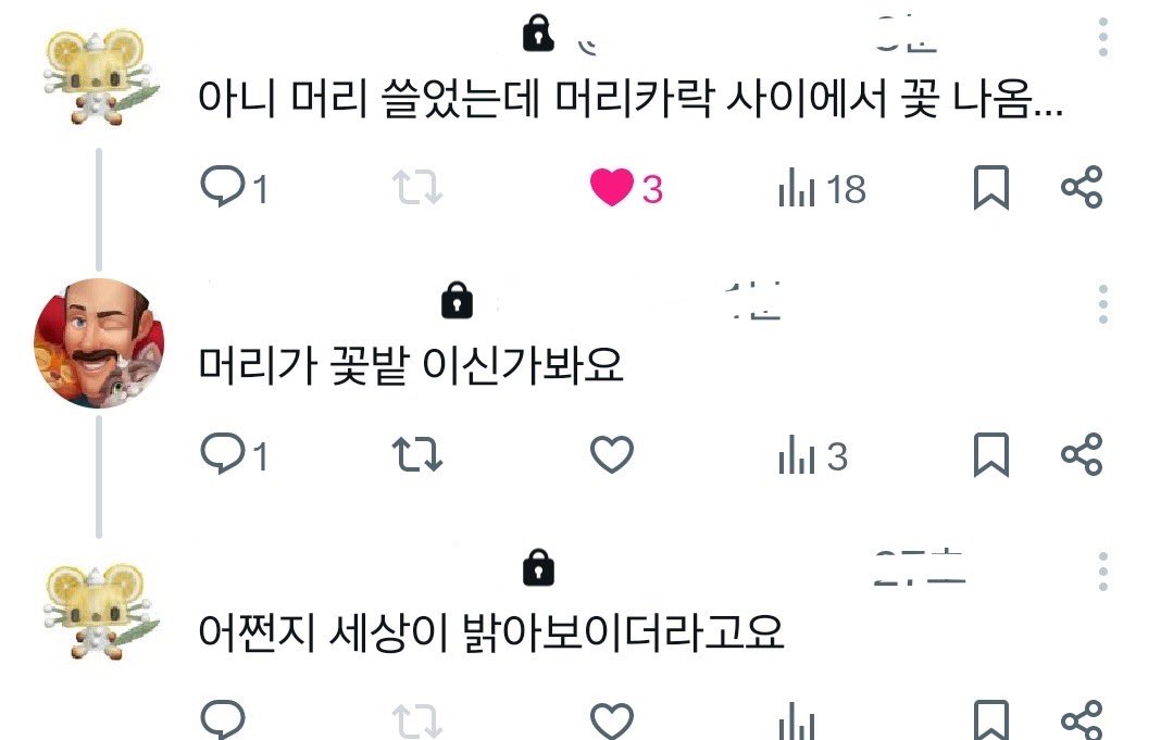 머리가 꽃밭 이신가봐요