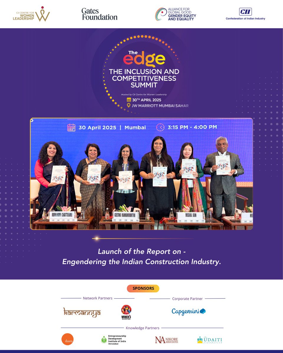 The Engendering the Indian Construction Industry Report, launched at #TheEdgeSummit, highlighted the barriers women face, including bias, inadequate infrastructure and lack of role models, and called for equal pay, DEI, flexibility and skilling to enable change. #GenderEquity