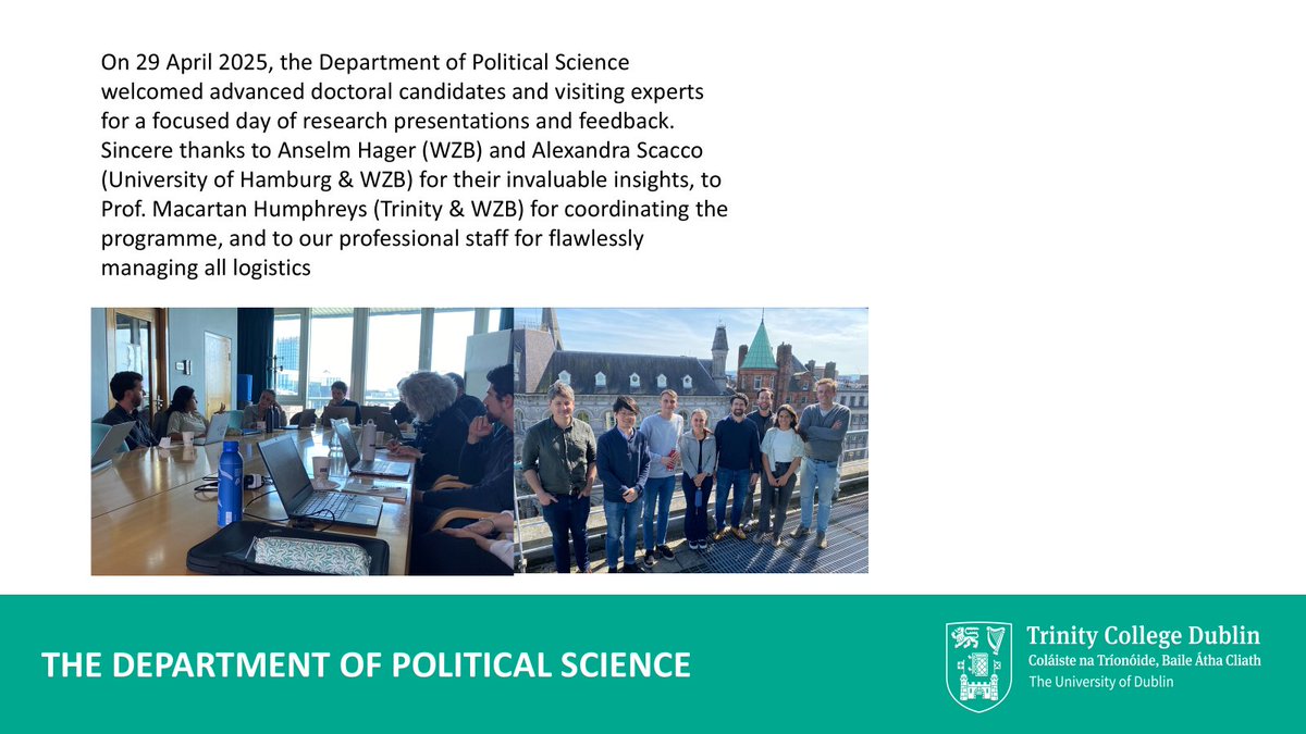 TCDPoliticalSci's tweet image. Department of Political Science Graduate Workshop, Tuesday 29th April 2025