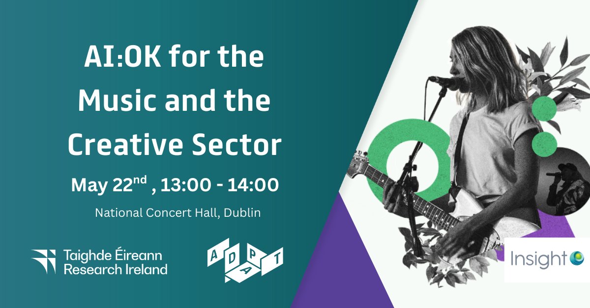 The ADAPT Centre (@adaptcentre) on Twitter photo 🎶 Save the Date!
Join us at Dublin’s National Concert Hall <a href="/NCH_Music/">National Concert Hall</a> on May 22, 2025, for a free event discussing the impact of AI on music and creativity. Box office opens May 13 - keep an eye out for the link! Co-organised by <a href="/insight_centre/">Insight Research Ireland Centre</a> & ADAPT.
🗓 22 May 2025
🕐 13:00 🎶 Save the Date!
Join us at Dublin’s National Concert Hall <a href="/NCH_Music/">National Concert Hall</a> on May 22, 2025, for a free event discussing the impact of AI on music and creativity. Box office opens May 13 - keep an eye out for the link! Co-organised by <a href="/insight_centre/">Insight Research Ireland Centre</a> & ADAPT.
🗓 22 May 2025
🕐 13:00
