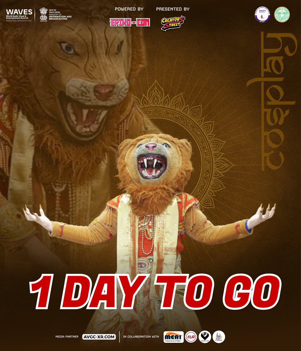 Epiko-Con (@epikocon) on Twitter photo 1 day to go... 🎭
Cosplayers across India are ready to battle it out at the
<a href="/WAVESummitIndia/">WAVES India</a>
Cosplay Championship Grand Finale! 👑
💰 Cash Prizes await-🥇₹50K | 🥈₹25K | 🥉₹10K Indian Culture & Rest of the World—choose your realm!
📍 1–4 May | Jio World Convention Centre 1 day to go... 🎭
Cosplayers across India are ready to battle it out at the
<a href="/WAVESummitIndia/">WAVES India</a>
Cosplay Championship Grand Finale! 👑
💰 Cash Prizes await-🥇₹50K | 🥈₹25K | 🥉₹10K Indian Culture & Rest of the World—choose your realm!
📍 1–4 May | Jio World Convention Centre