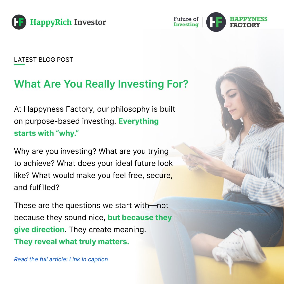 Most investors chase returns without asking what those returns are truly for
At Happyness Factory, we begin with purpose, because direction matters more than motion

Read more: tinyurl.com/fk3kj5ky

#GoalBasedInvesting #PurposeDrivenWealth #FinancialWellness #HappynessFactory