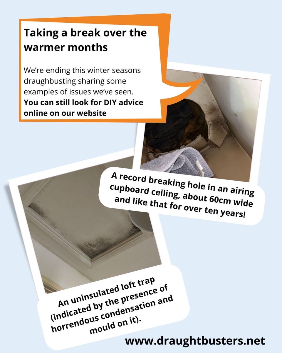 As the weather warms we are pausing our practical DraughtBusting, ending the 24/25 winter season (which has been a busy one). Just check out some of these draughty issues we've seen,
draughtbusters.net/learn/
#DraughtBusters #draughtproofing #ReadingUK #Rdguk #Energybills