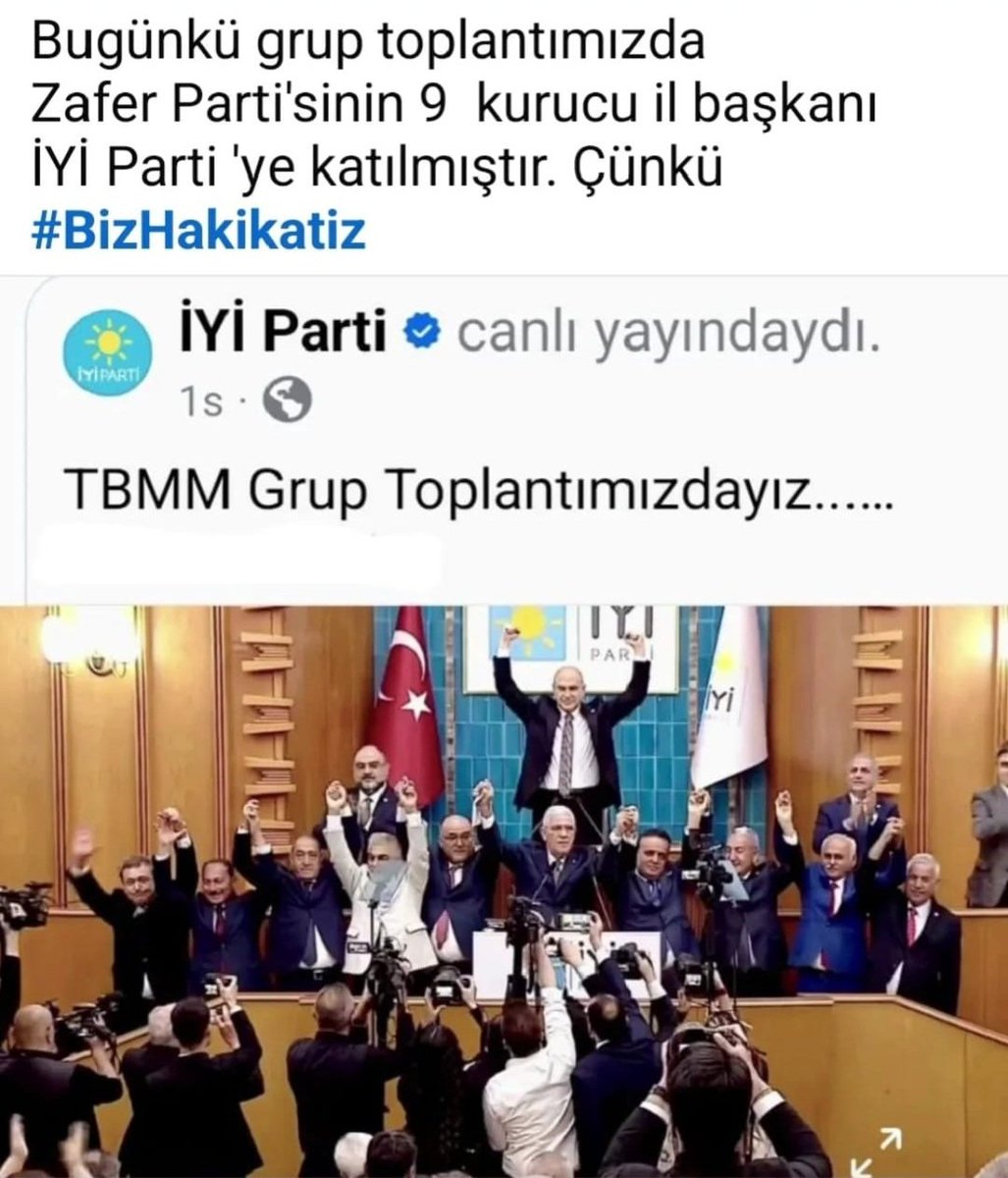 ierten's tweet photo. İYİ PARTİ Anlaşılan çok zor durumda. Zafer Partisinden İhraç edilmiş veya ayrılmış bir gurup eski Zafer Parti üyelerini toplayıp gösteri yapmış. Dün Genel Başkanımızın duruşmasında üzülmüştük. Sayenizde yüzümüzde bir tebessüm oluştu. 😀😀 https://t.co/aucngjbjBl