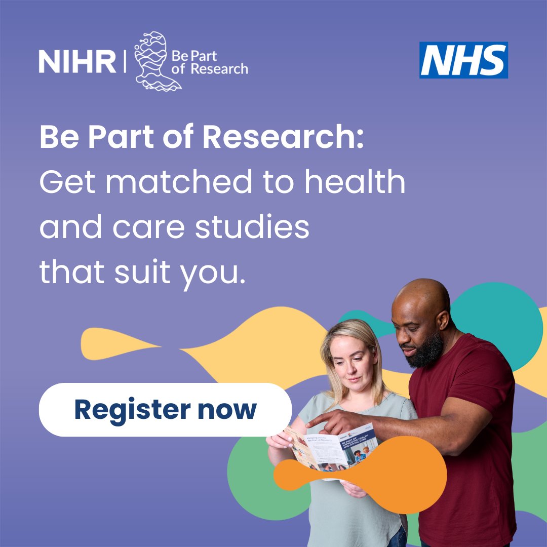 NHS R&D North West (@nhsnwrd) on Twitter photo Curious about health and care research? #BePartOfResearch by <a href="/NIHRresearch/">National Institute for Health and Care Research</a> matches you to studies based on your interests-no experience needed! Take part and help improve lives across the UK.
Join now: bepartofresearch.nihr.ac.uk/join
#ResearchMatters #NIHR Curious about health and care research? #BePartOfResearch by <a href="/NIHRresearch/">National Institute for Health and Care Research</a> matches you to studies based on your interests-no experience needed! Take part and help improve lives across the UK.
Join now: bepartofresearch.nihr.ac.uk/join
#ResearchMatters #NIHR