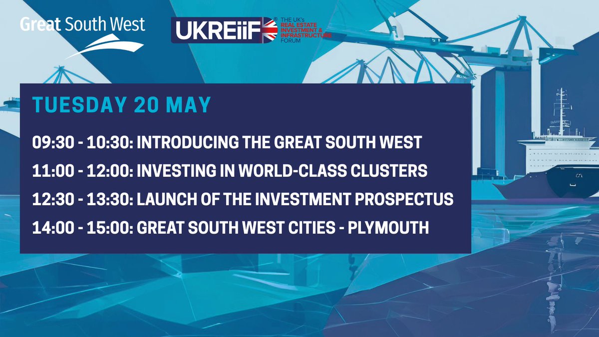 At UKREiiF, we’ll be exploring how the Great South West is accelerating investment in world-class clusters – from marine tech to clean energy and defence.

Our programme: bit.ly/42rQH2l

#UKREiiF2025