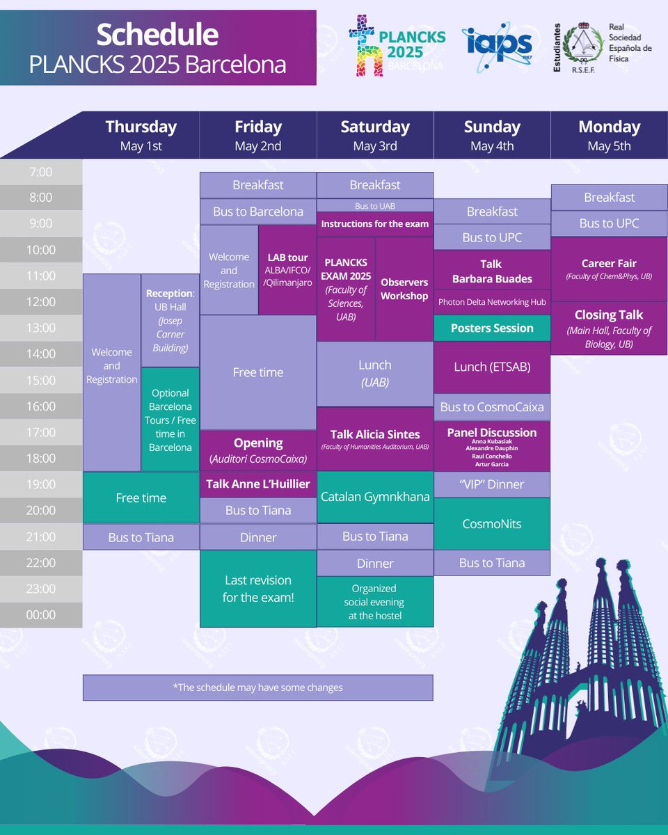 plancks25's tweet photo. The wait is over—#PLANCKS2025 kicks off tomorrow in Barcelona!
Here’s what’s coming: quantum talks, intense challenges, lab tours, and unforgettable nights. ⚛️
Check out the full schedule and get ready!
#Physics #Barcelona #ScienceEvent #IAPS https://t.co/MxOmStDjZC