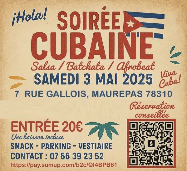 RadioSENSATIONS's tweet image. 📅 L'actualité de votre week-end sera baignée de ritmos cubanos #salsa, #afrobeat, #batchata avec la SOIRÉE CUBAINE de #OmblineCompany 

SAMEDI 03 MAI 
Salle des Fêtes de #MAUREPAS @sqy #Yvelines
vestiaire et parking gratis 
INFOS au 07 66 39 23 52 | buff.ly/dQwe04z