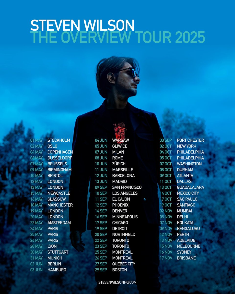 StevenWilsonHQ's tweet image. The comprehensive list of all 'The Overview' tour dates this year. This is my most epic and immersive show to date, if you haven't got your tickets yet, head to my website for more details!
Link: stevenwilsonhq.com/tour-dates/