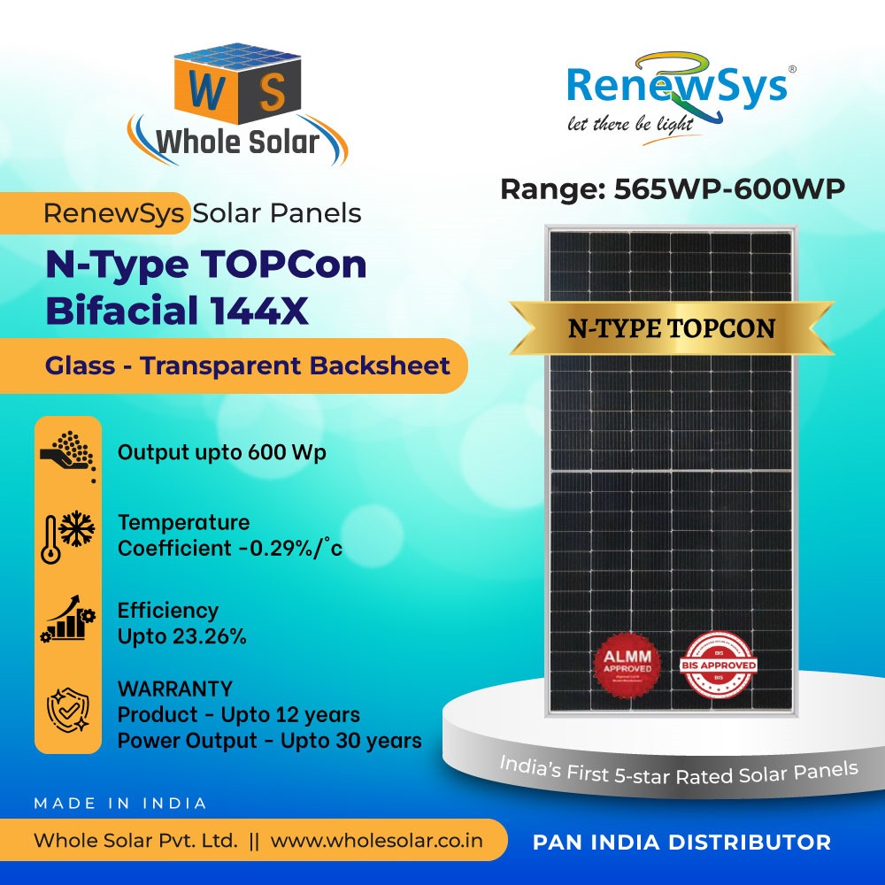 solar_whole's tweet image. 🔆 RenewSys TOPCon N-Type Bifacial (Glass - Transparent Backsheet)

Experience superior energy generation with RenewSys N-Type TOPCon Bifacial 144X (Transparent Backsheet)

#TransparentBacksheet #TOPConTechnology #BifacialPanels #SolarInnovation #WholeSolar #RenewSys #GreenEnergy