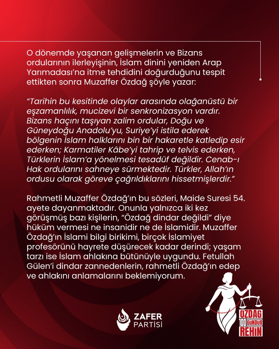Rahmetli babam Muzaffer Özdağ, 1988 yılında Ankara’da “Türklük, İslamiyet, Laiklik – Türk Milletinin Hayatında, Türk Kültüründe Din ve İman” konulu bir konferans vermişti. Bu konuşma daha sonra uzun bir makale olarak yayımlandı. 

Söz konusu çalışmada, 10. yüzyılda İslam
