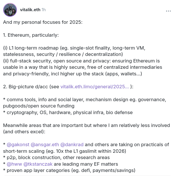 And my personal focuses (and non-focuses) for 2025. Should be predictable from things I've done and written, but it's worth re-stating explicitly.