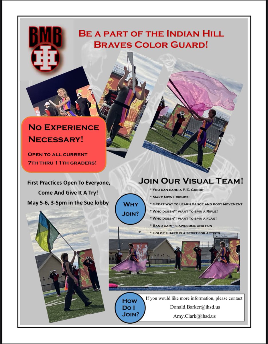 Amy Clark (@ihsd_arts) on Twitter photo Are you ready to try something new? Excited about supporting our school, meeting new friends, and bringing spirit to a whole new level? Then come be part of the Braves Marching Band for the â25-â26 season!! #IHPromise <a href="/gobmband/">Indian Hill Bands</a> <a href="/chrisrotsching/">Chris Rotsching</a> <a href="/indianhillhs/">Indian Hill High School</a> <a href="/IHMiddle/">Indian Hill MS</a> Are you ready to try something new? Excited about supporting our school, meeting new friends, and bringing spirit to a whole new level? Then come be part of the Braves Marching Band for the â25-â26 season!! #IHPromise <a href="/gobmband/">Indian Hill Bands</a> <a href="/chrisrotsching/">Chris Rotsching</a> <a href="/indianhillhs/">Indian Hill High School</a> <a href="/IHMiddle/">Indian Hill MS</a>