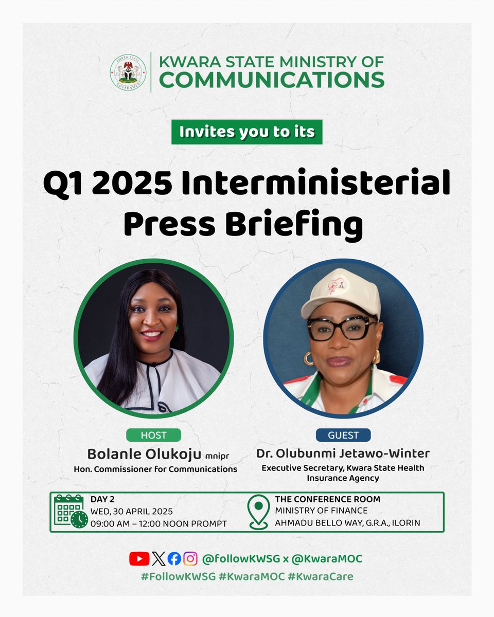 KwaraMOC's tweet image. 📸 Live from Kwara Inter-Ministerial Briefing!

&quot;We have Enrolled 36,716 vulnerable Kwarans under BHCPF and 23,708 under Kwaracare - including 18,260 indigents - expanding access to quality healthcare across 283 accredited facilities.&quot;

— Dr. Bunmi Jetawo-Winter, ES KWHIA