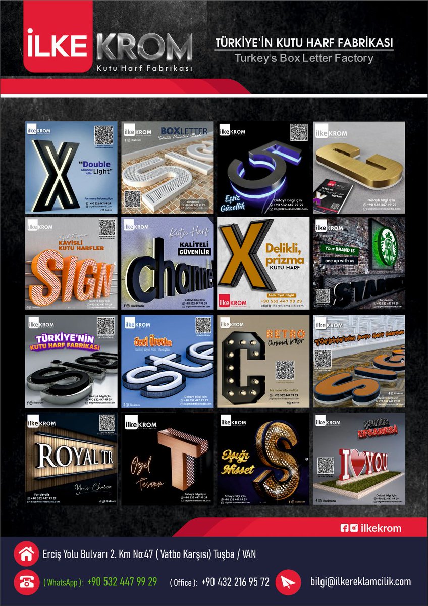 Kutu Harf Fabrikası
Hızlı | Kaliteli| Güvenilir 
Detaylı Bilgi İçin
0532 447 99 29 | bilgi@ilkereklamcilik.com
Anlık Fiyat Bilgisi İçin Lütfen Aşağıda Bulunan WhatsApp İletişim Linkine Tıklayınız
wa.me/905324479929