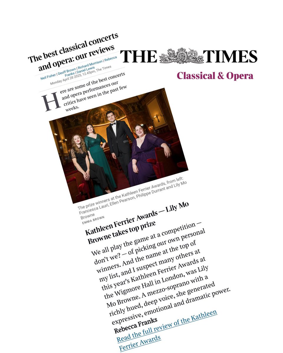 The Ferrier Awards (@ferrierawards) on Twitter photo Our 2025 Final has featured in <a href="/thetimes/">The Times and The Sunday Times</a>' 'The best classical concerts and opera of the past few weeks' along with a photo of our four brilliant prize winners.
Great to see major national coverage of a night of stunning performances!
Emma Brown Photography
1/2 Our 2025 Final has featured in <a href="/thetimes/">The Times and The Sunday Times</a>' 'The best classical concerts and opera of the past few weeks' along with a photo of our four brilliant prize winners.
Great to see major national coverage of a night of stunning performances!
Emma Brown Photography
1/2