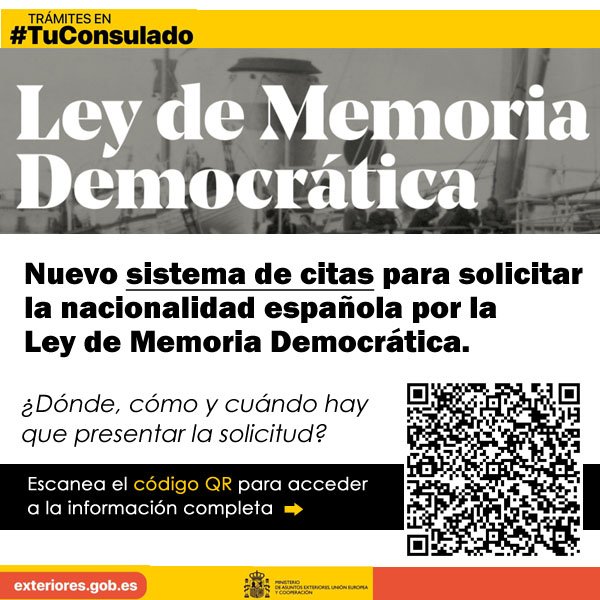 #LMD ⚖️📜🇪🇸 Nuevo sistema de #citas para solicitar la nacionalidad española por la Ley de Memoria Democrática. 

Toda la ℹ️ aquí: exteriores.gob.es/Consulados/lon…