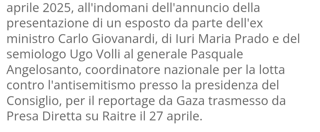 Buahaha <a href="/iurimariaprado/">Iuri Maria Prado</a> che fa gli esposti contro <a href="/Presa_Diretta/">Presa Diretta</a> insieme a GIOVANARDI.

Giusto quelli come Prado e GIOVANARDI sono rimasti a @israel.

Una prece 🙏