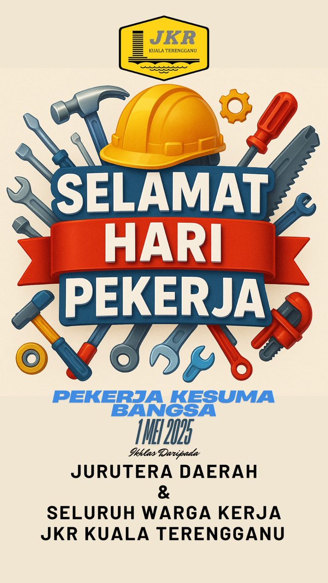 𝐒𝐞𝐥𝐚𝐦𝐚𝐭 𝐌𝐞𝐧𝐲𝐚𝐦𝐛𝐮𝐭 𝐇𝐚𝐫𝐢 𝐏𝐞𝐤𝐞𝐫𝐣𝐚 𝟐𝟎𝟐𝟓
-𝑷𝒆𝒌𝒆𝒓𝒋𝒂 𝑲𝒆𝒔𝒖𝒎𝒂 𝑩𝒂𝒏𝒈𝒔𝒂-
#iamJKR
<a href="/IPJKR_Official/">JKR Malaysia Rasmi</a> 
<a href="/JKRTerengganu/">JKR Terengganu</a> 
<a href="/HasliJKR/">Hasli Ibrahim (Ir. Dr.)</a> 
<a href="/asharimuda/">ashari</a>