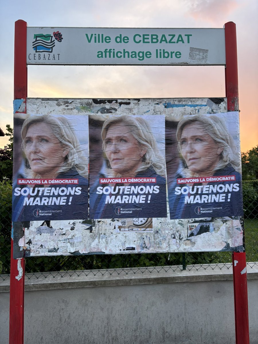 Les jeunes militants du <a href="/RNJ_off/">RNJ 🇫🇷</a> et d’ <a href="/IDL_Auvergne/">Identité Libertés | Auvergne</a> se sont unis pour la même cause : sauver la démocratie française 🇫🇷

Dans les communes de Gerzat, Aulnat et Cebazat, nous avons collé ces affiches en soutien à Marine Le Pen.

#JeSoutiensMarine #SauvonsLaDémocratie