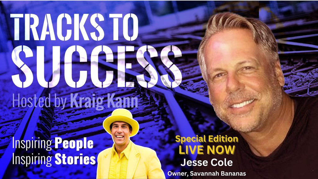 TracksToSuccess's tweet photo. He’s a master showman … with a show that is capturing millions.  @YellowTuxJesse has taken the Savannah Bananas 🍌 to unimaginable success.

He’s @kraigkann guest on this special edition of Tracks to Success. 

WATCH - https://t.co/YKMJw6cN4u

LISTEN - https://t.co/wlnluKRZaj https://t.co/9LUQprfUOc