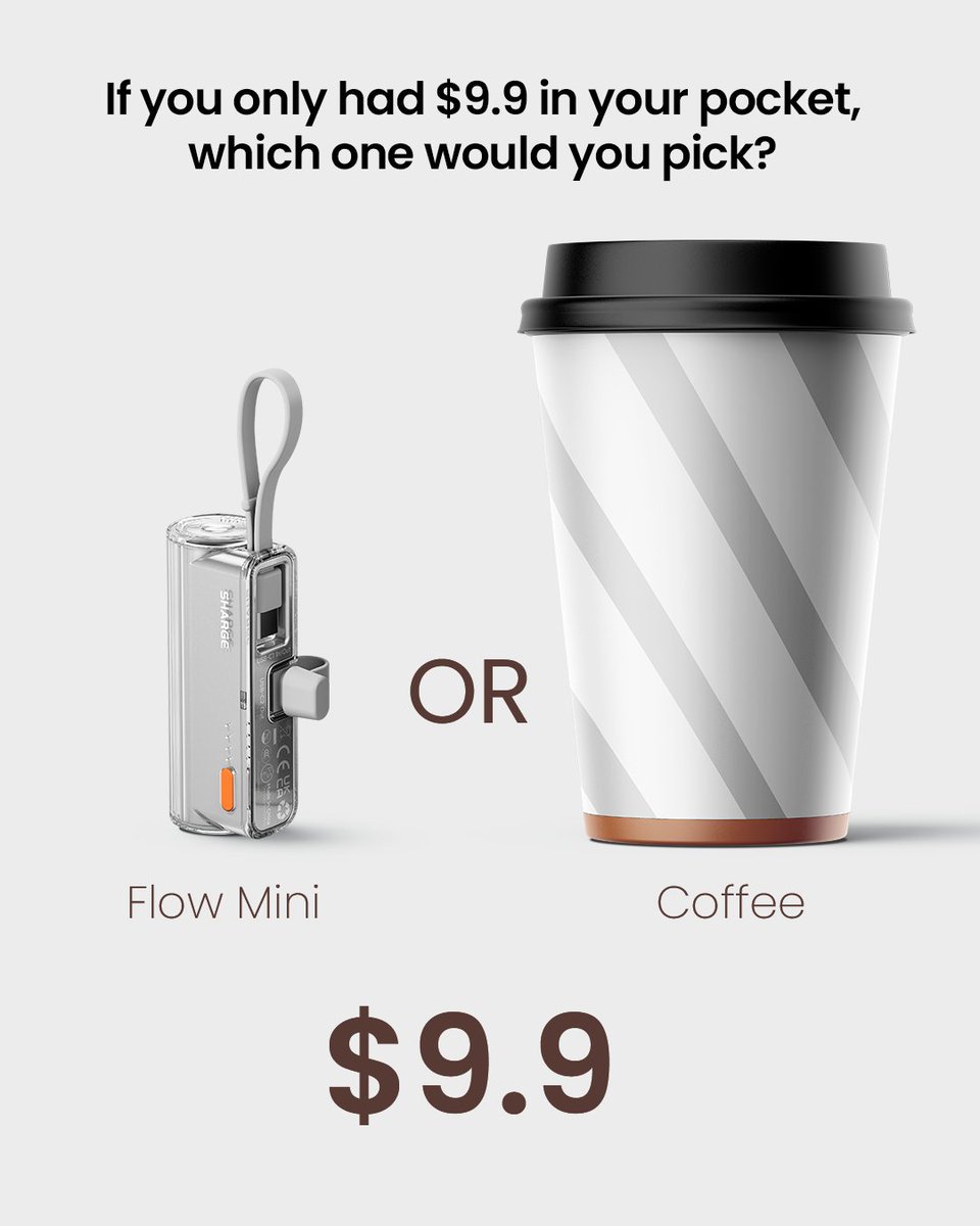sharge_official's tweet photo. One cup keeps you awake.
The other keeps you charged — all day. ⚡
Flow Mini, now just $9.9.
Which one would you pick?
Pick yours: https://t.co/K1MirmrRMr
#sharge #flowmini #tech #gadgets #deal https://t.co/gKfBIdzqaf