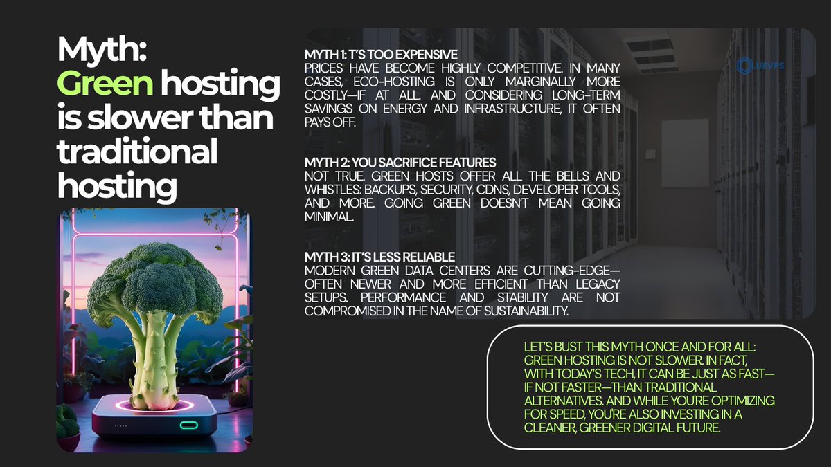 BluevpsCompany's tweet image. Modern eco-friendly data centers are fast, secure, and reliable—without compromising performance. Let’s debunk the myths and build a greener digital future.
#GreenHosting #EcoTech #SustainableWeb #BlueVPS