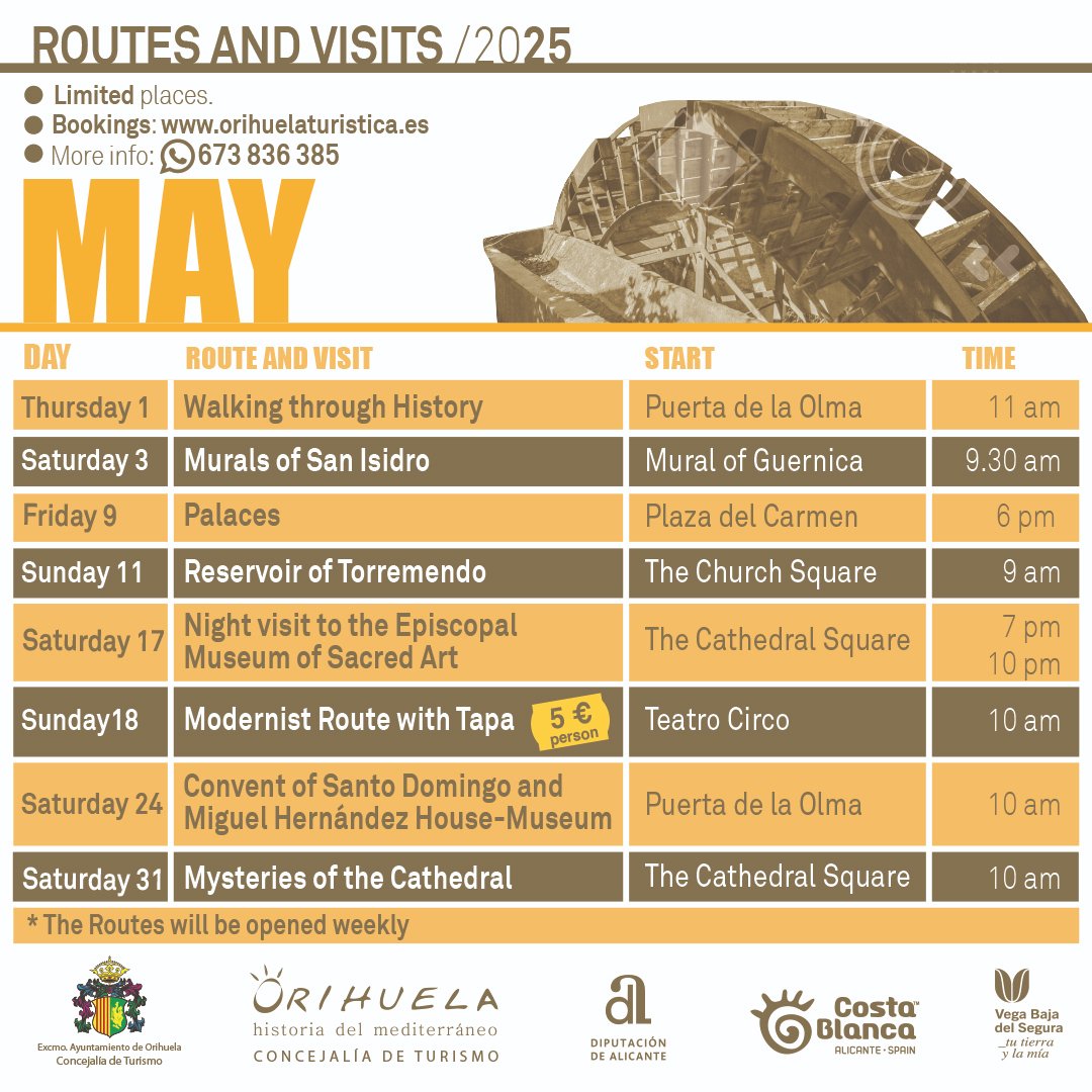 Rutas para el mes de mayo 🙂

RESERVAS:

orihuelaturistica.es/orh/web_php/in…