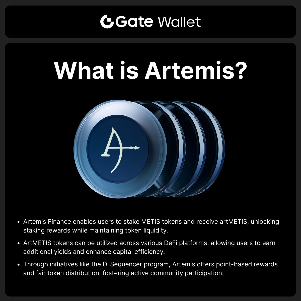 GateDEX's tweet photo. 🔥#GateWeb3 FAQ Card🧐
🎯What is #Artemis ⁉️
✅Follow @GateWallet
✅Share your views on @Artemisfinance
Enter Web3🏎️: https://t.co/n8qxh2TRiy
#GateWalletFAQ #Airdrop $oMETIS https://t.co/GtqaSQfakk