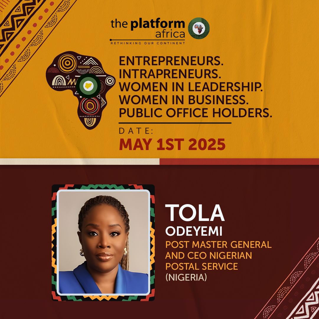Join us in celebrating leadership, innovation, and impact as our Postmaster General/CEO, <a href="/tola_odeyemi/">Tola Odeyemi</a> features at <a href="/theplatformng/">The Platform Nigeria</a> on May 1, 2025.
