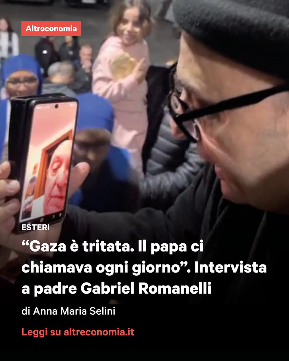 Con i droni che ronzano sopra le loro teste ci racconta il rapporto quotidiano con Francesco, la devastazione “dantesca” e l’angoscia patita dai più piccoli. “Tutto questo deve fermarsi”. L’intervista di <a href="/amselini/">Anna Maria Selini</a> 

👉🏻altreconomia.it/gaza-e-tritata…