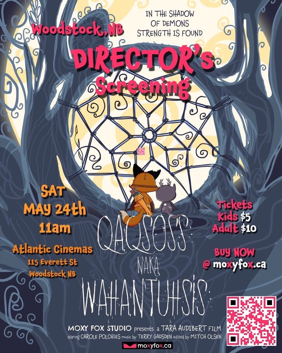 MoxyFoxStudio's tweet image. Get you tickets a special Screening of QAQSOSS NAKA WAHANTUHSIS 
 
buytickets.at/moxyfoxstudio/…
 
Atlantic Cinemas 115 Everett St, Woodstock NB
Saturday May 24th
11am-12:30pm
English Subtitles
 
#woodstock #cartoons #newbrunswickevents #newbrunswick #movie #animated