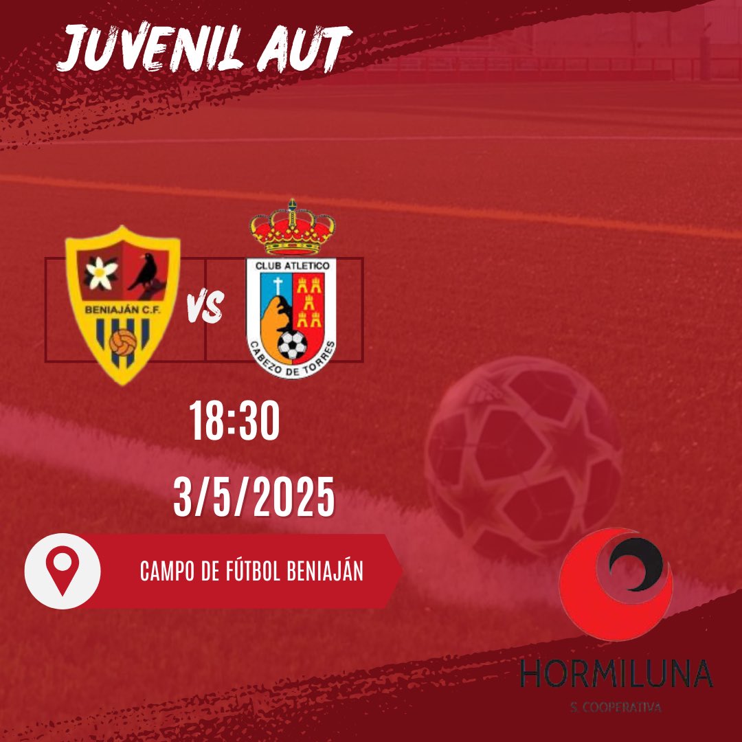 JUVENIL AUTONÓMICA |
Este sábado visitamos un campo complicado, pero los nuestros van con todo.
Beniaján nos espera a las 18:30h, ¡y vamos a por la victoria!