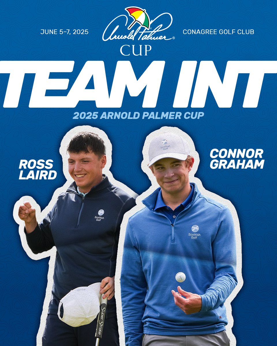Scottish Golf (@scottishgolf) on Twitter photo Huge congratulations to Ross Laird and Connor Graham who have been selected for Team International to face Team USA in the <a href="/ArnoldPalmerCup/">Arnold Palmer Cup</a> this summer 🌍🏆🇺🇸
<a href="/TexasTechMGolf/">Texas Tech Men’s Golf</a> <a href="/RandA/">The R&A</a> <a href="/SportatStirling/">SportatStirling</a> Huge congratulations to Ross Laird and Connor Graham who have been selected for Team International to face Team USA in the <a href="/ArnoldPalmerCup/">Arnold Palmer Cup</a> this summer 🌍🏆🇺🇸
<a href="/TexasTechMGolf/">Texas Tech Men’s Golf</a> <a href="/RandA/">The R&A</a> <a href="/SportatStirling/">SportatStirling</a>