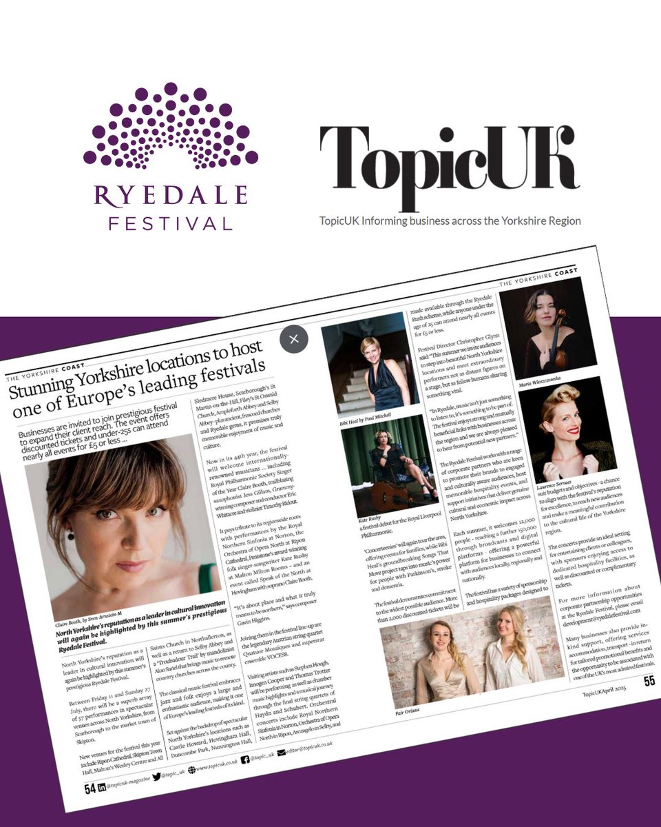 We've been featured in the latest edition of <a href="/Topic_UK/">TopicUK</a>'s business magazine, highlighting the many benefits the festival offers to the region's businesses.

Read it here: issuu.com/blackie365/doc…

And check out our 57 events🌞11-27 July🌞on our website: ryedalefestival.com/whats-on/