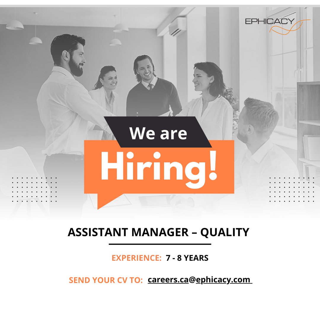We're Hiring: Assistant Manager – Quality (Remote)
8–10 yrs exp in QA? Join Ephicacy to lead QMS, audits &amp; compliance in life sciences!
📩 Apply: careers.ca@ephicacy.com
#RemoteJobs #Hiring #QualityAssurance #Ephicacy #LifeSciences #ClinicalResearch #InnovatewithEphicacy