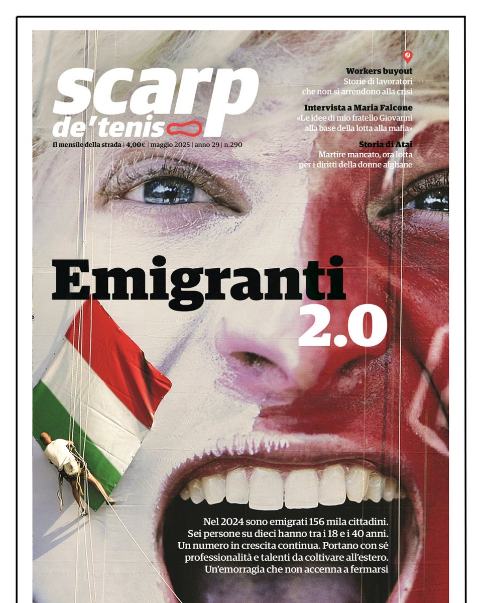 ECCO SCARP DI #MAGGIO 
In copertina: gli emigranti siamo ancora noi.   
E poi, i workers buyout. Intervista a Maria Falcone, sorella di Giovanni. Storia di Atal, martire mancato, ora lotta per le donne afghane.
In vendita online qui: shop.scarpdetenis.it
e da domani per strada