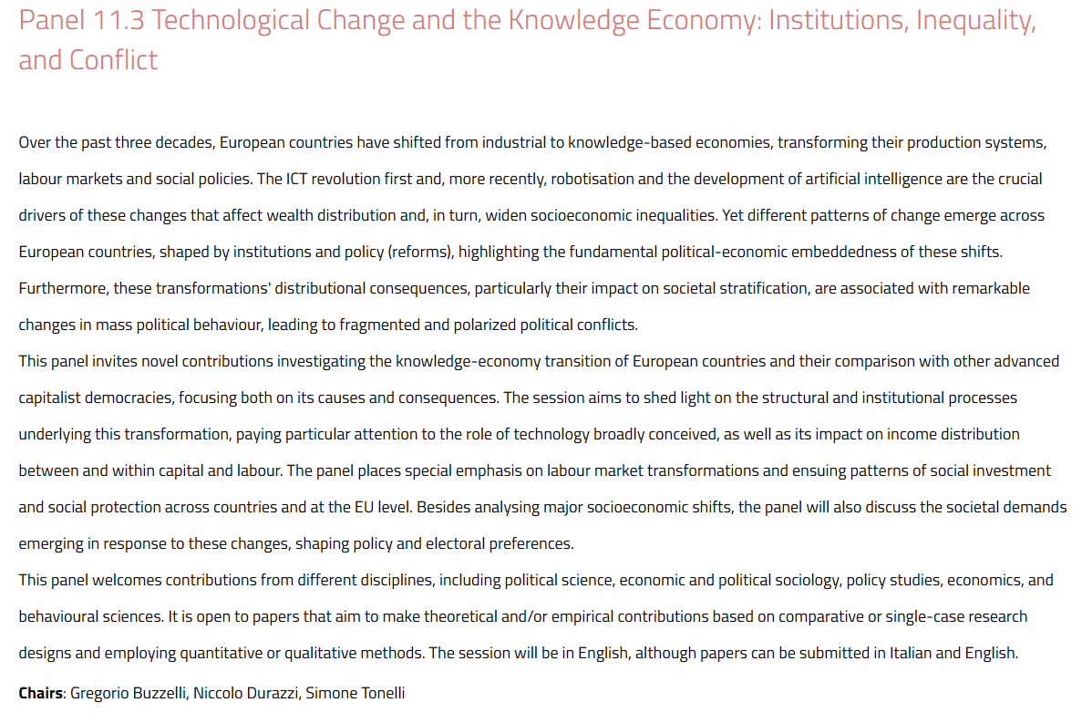 greg_buzzelli's tweet photo. 🚨CfP Political Science🤖
 
Niccolò Durazzi @SimoneTonelli_ and I will chair a panel (11.3) on the political economy of tech change at the 2025 SISP Conference (Naples, 4-6 Sept): https://t.co/OjLrxrj9H7
We invite you to submit an abstract by May 25. See you in Naples! https://t.co/4jQUyVXuGh