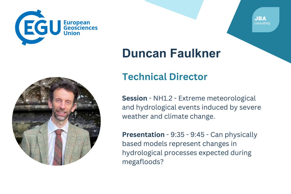 JBAConsulting's tweet image. Today, two of our Technical Directors, Barry Hankin and Duncan Faulkner, are presenting at the @EuroGeosciences General Assembly 2025, sharing their knowledge on #AdaptationPathways and #HydrologicalProcesses.

Find out more about their presentations 👇
egu25.eu