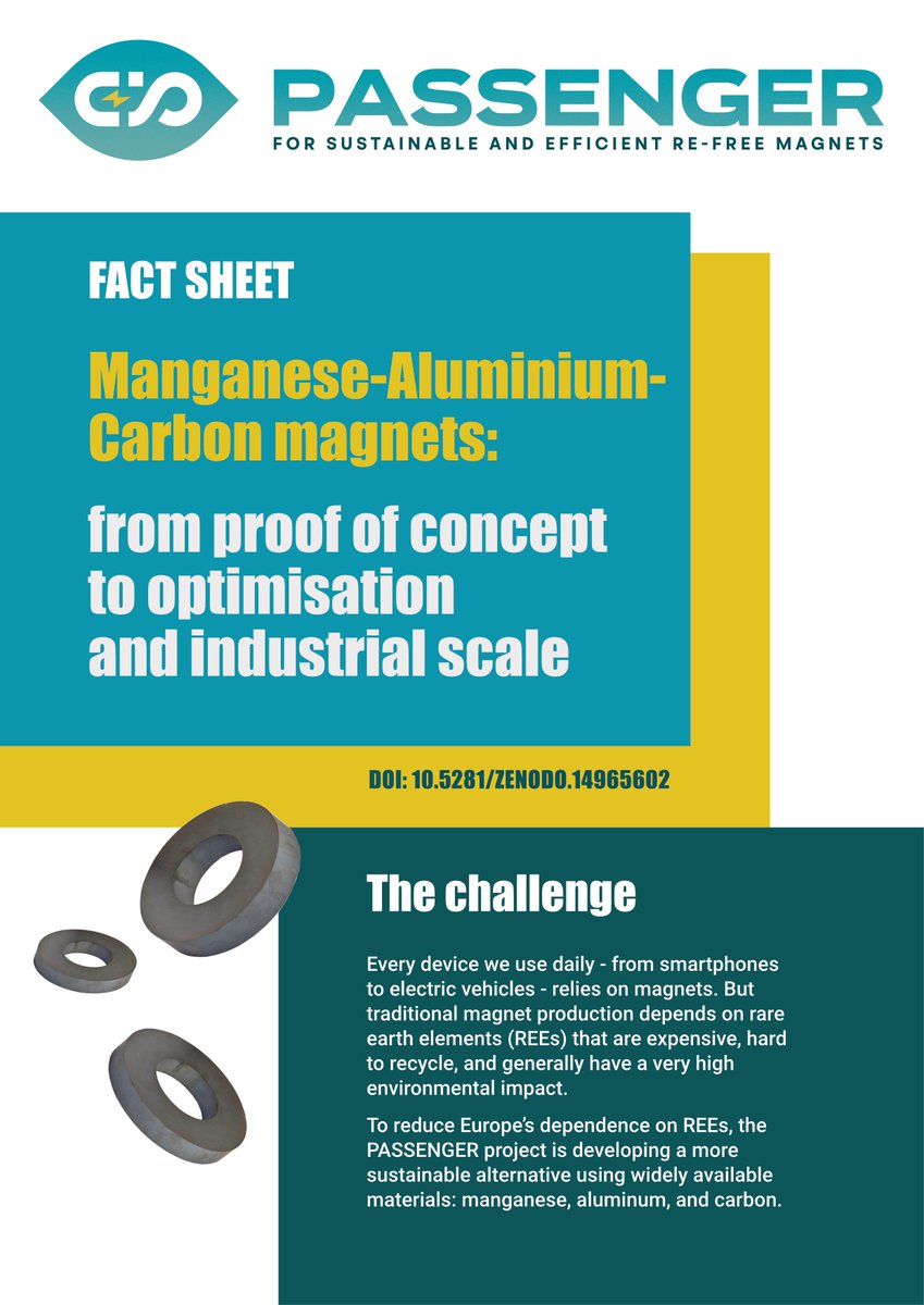 Sharing our new factsheet on “Manganese-Aluminium-Carbon #magnets: from proof of concept to optimisation and industrial scale”. Excited for the promising magnetic properties we've achieved! 
🧲zenodo.org/records/149656… 

#RareEarths #Horizon2020 #CRMs4EU