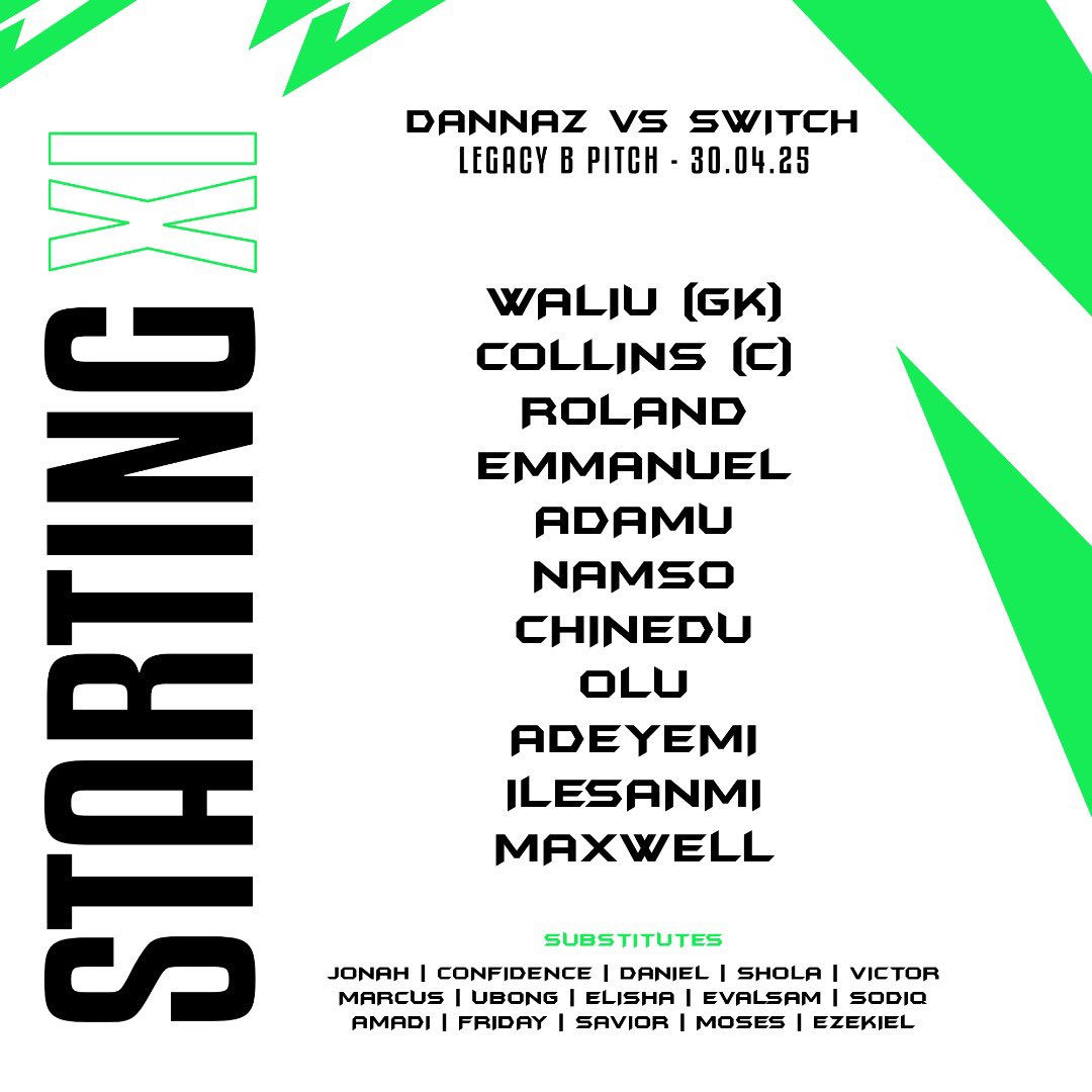 AwatownFC's tweet image. team news 🗞️

🧤 waliu between the sticks 
🤝 chinedu partners namso
⚡️ ilesanmi leads the line 

let's make this a win 🫡

#SWITCHFC #nlo25